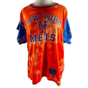 Mets cotton jersey orange bleached out and blue bleached out tee